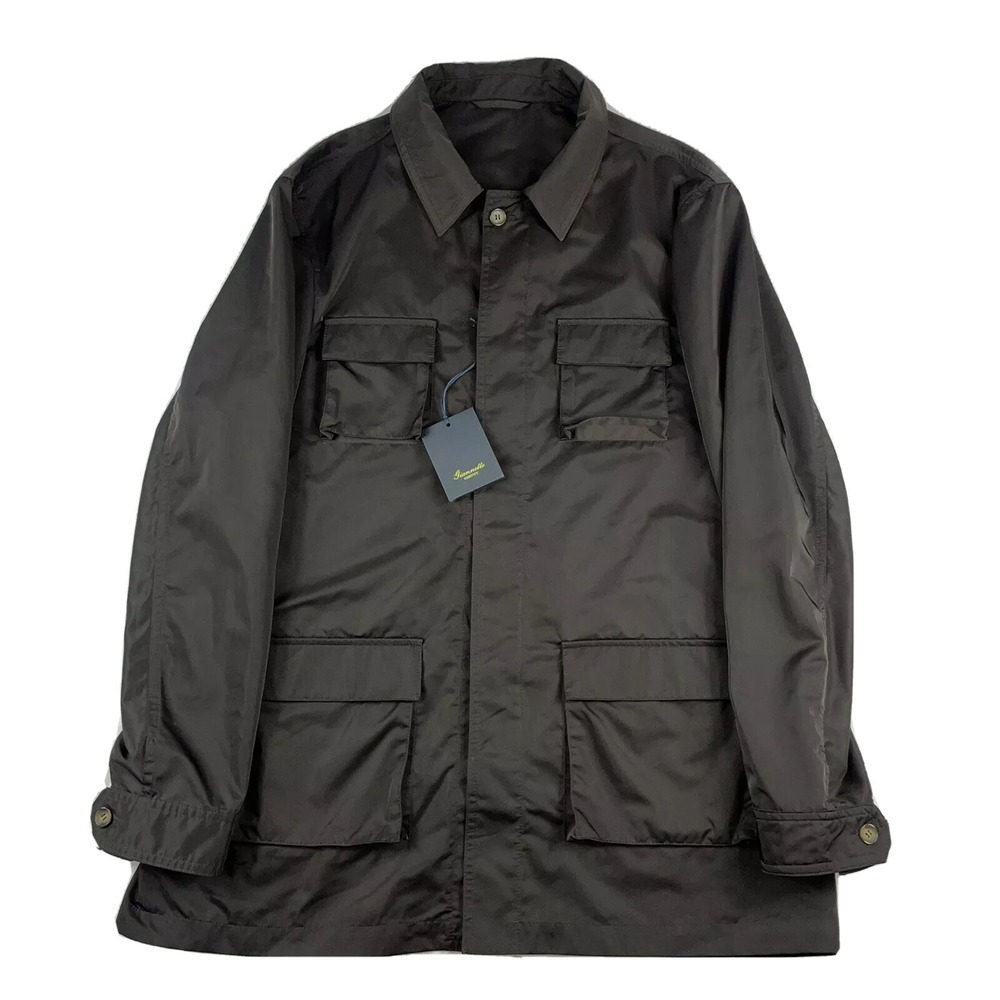 Giannetto Brown Lightweight Cotton Nylon Military Rick Jacket Size 54 NWT